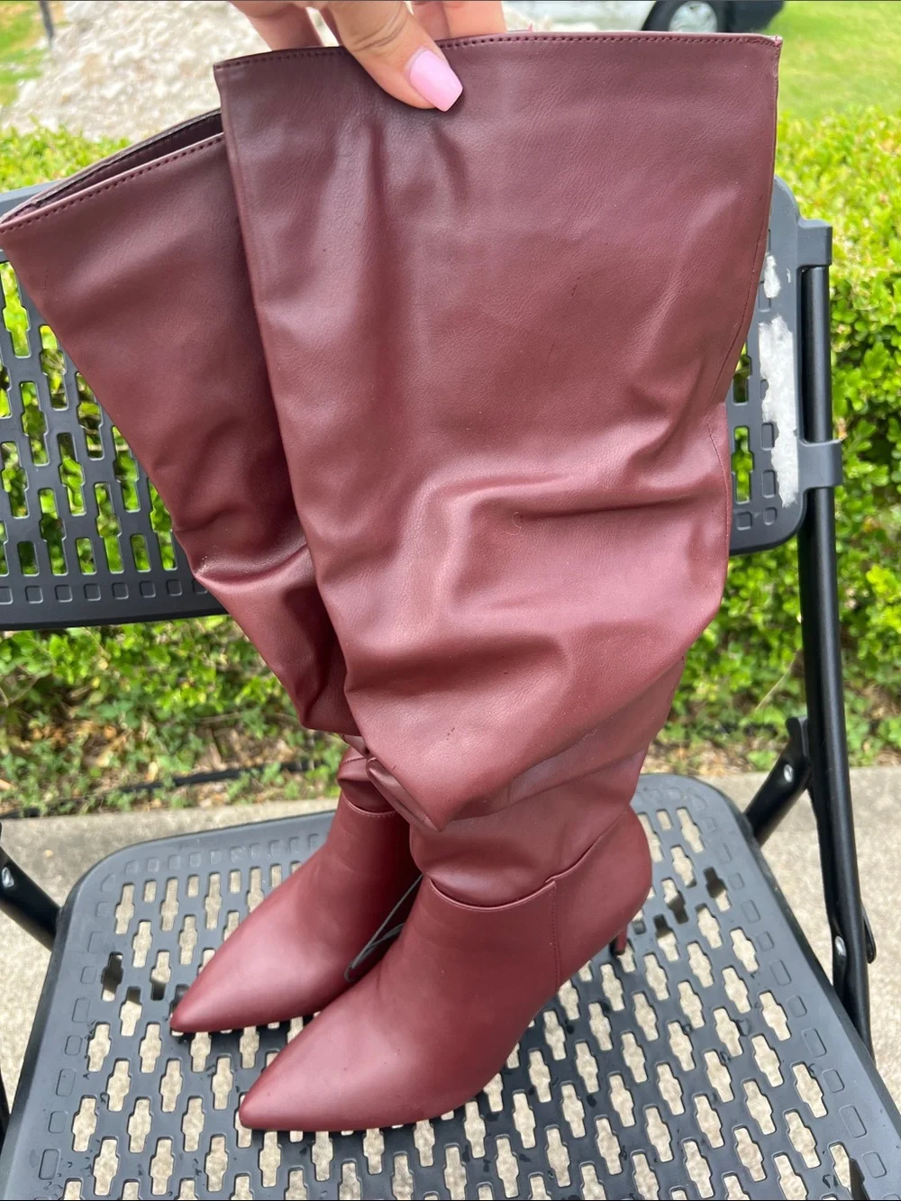 Forever 21 Burgundy Slouchy Over-the-Knee Pointed Toe Boots